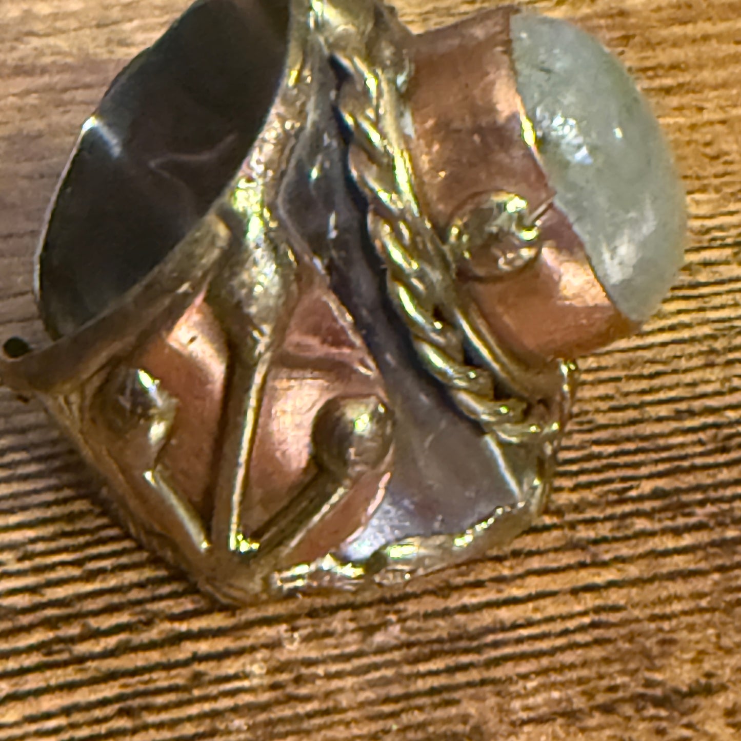 Handcrafted Moss Agate Gemstone Adjustable Ring Mixed Metals