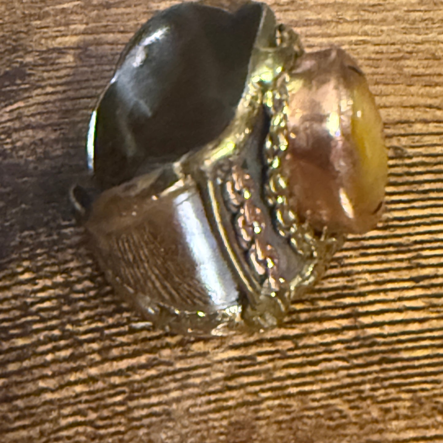 Handcrafted Tiger Eye Gemstone Adjustable Ring With Mixed Metals