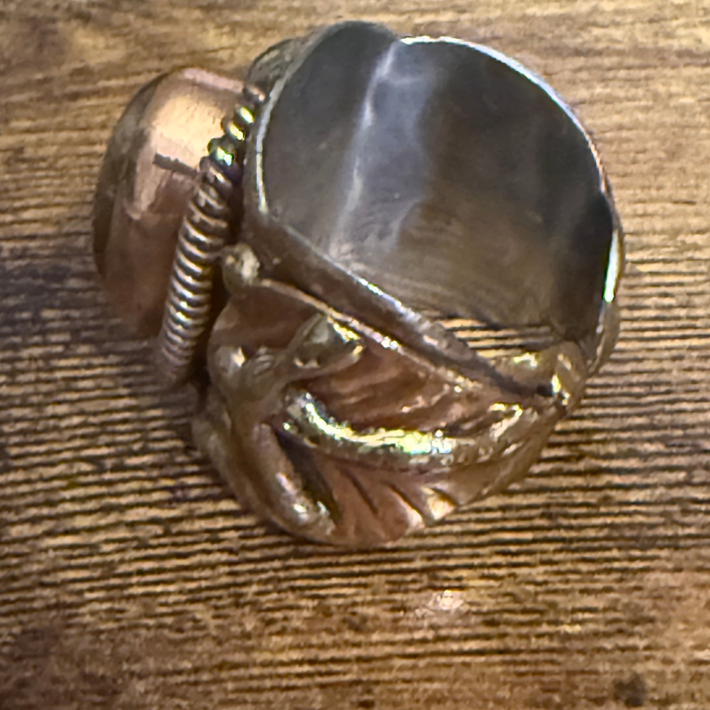 Green Labradorite Ring Adjustable Handcrafted Gemstone Mixed Metals