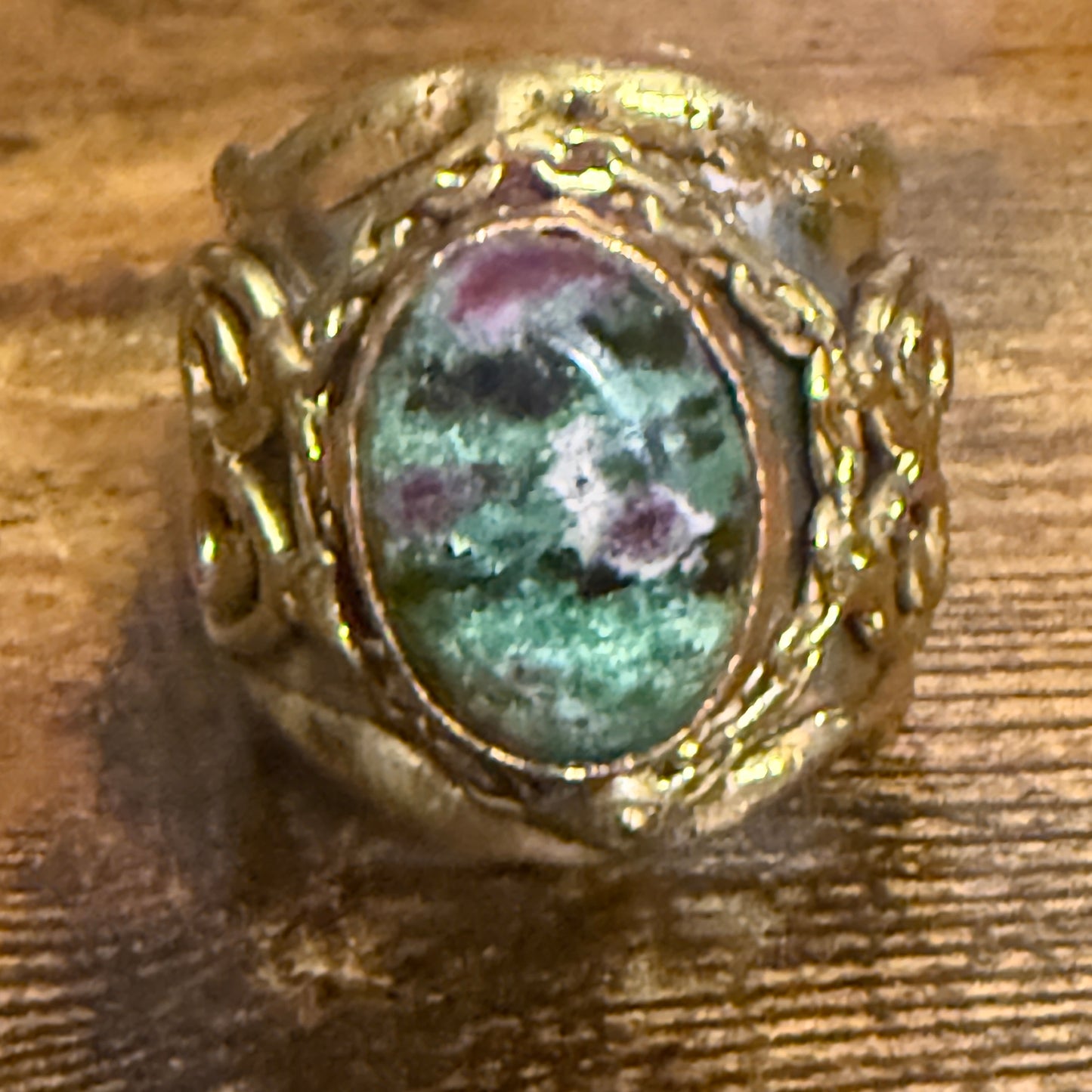 Handcrafted Ruby Fuchsite Natural Gemstone Adjustable Ring Mixed Metals