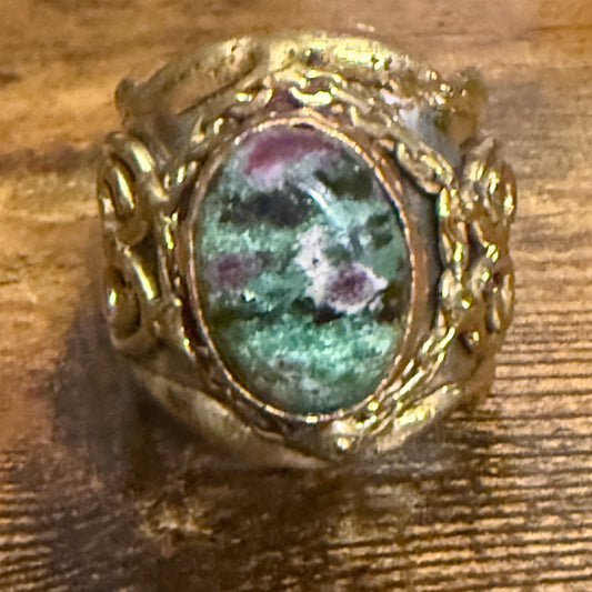 Handcrafted Ruby Fuchsite Natural Gemstone Adjustable Ring Mixed Metals