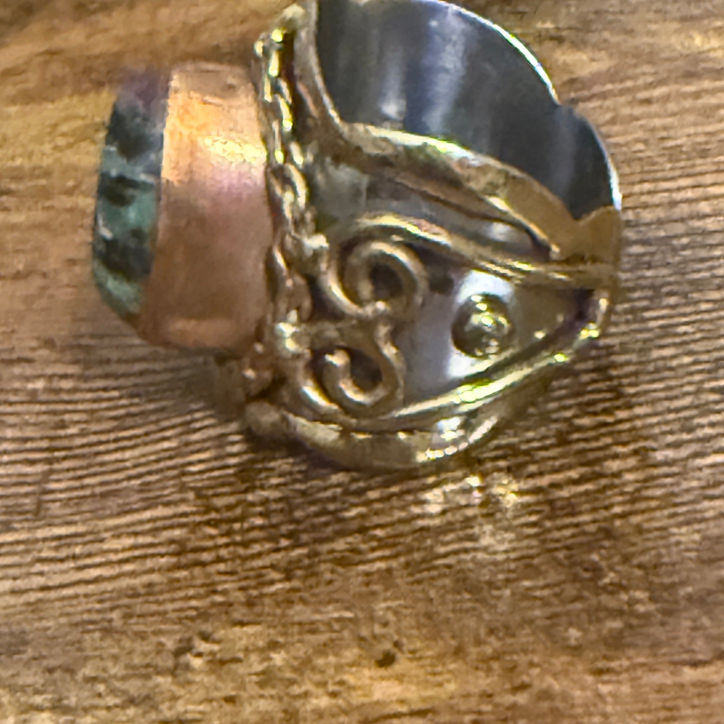 Handcrafted Ruby Fuchsite Natural Gemstone Adjustable Ring Mixed Metals