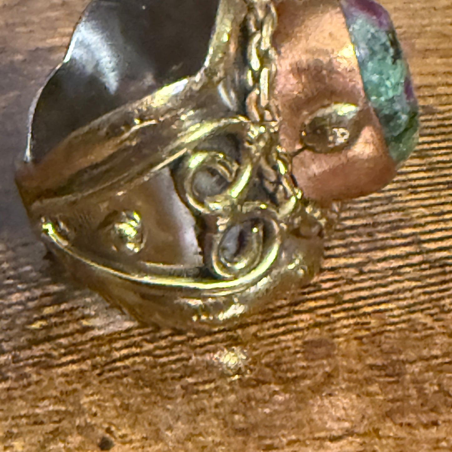 Handcrafted Ruby Fuchsite Natural Gemstone Adjustable Ring Mixed Metals