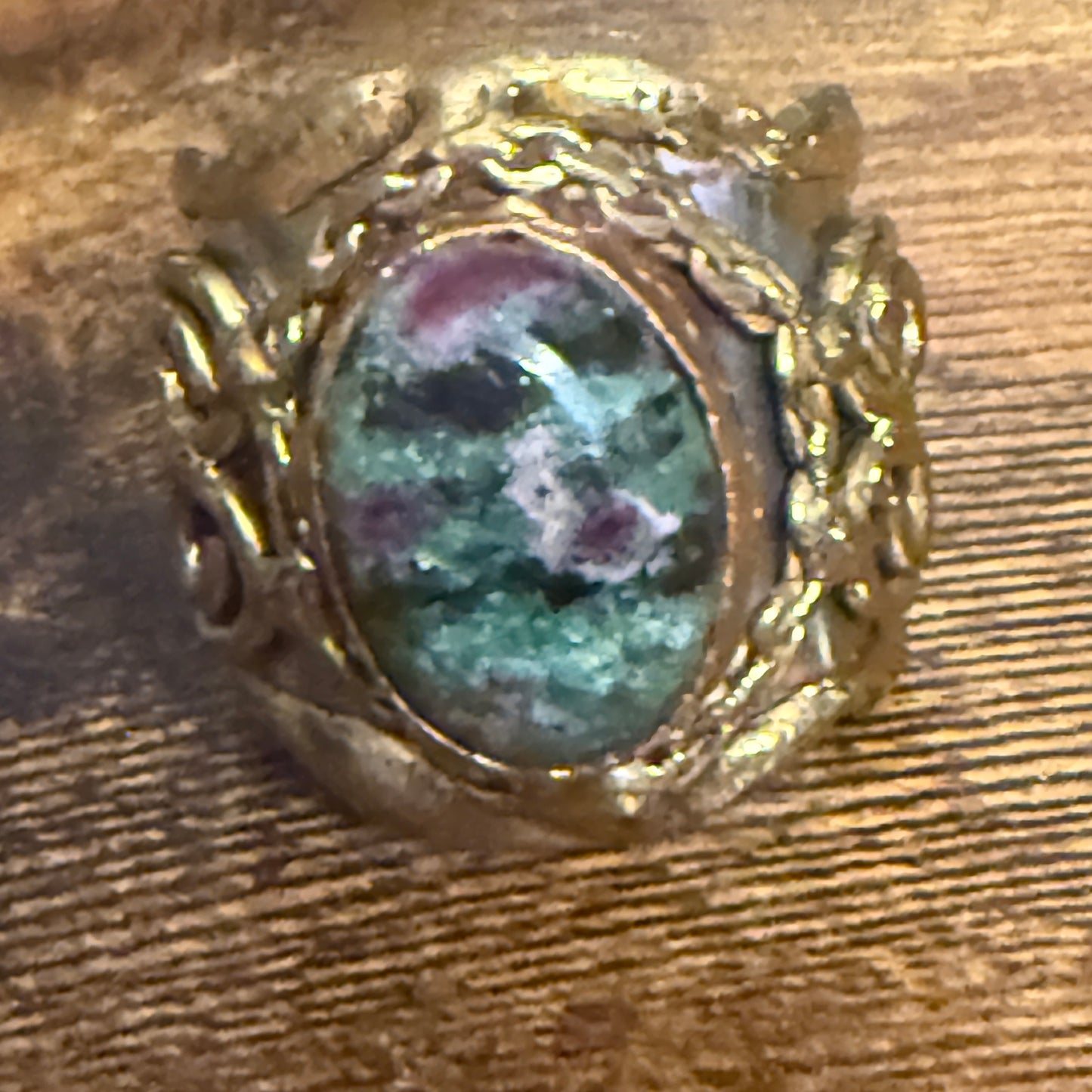 Handcrafted Ruby Fuchsite Natural Gemstone Adjustable Ring Mixed Metals