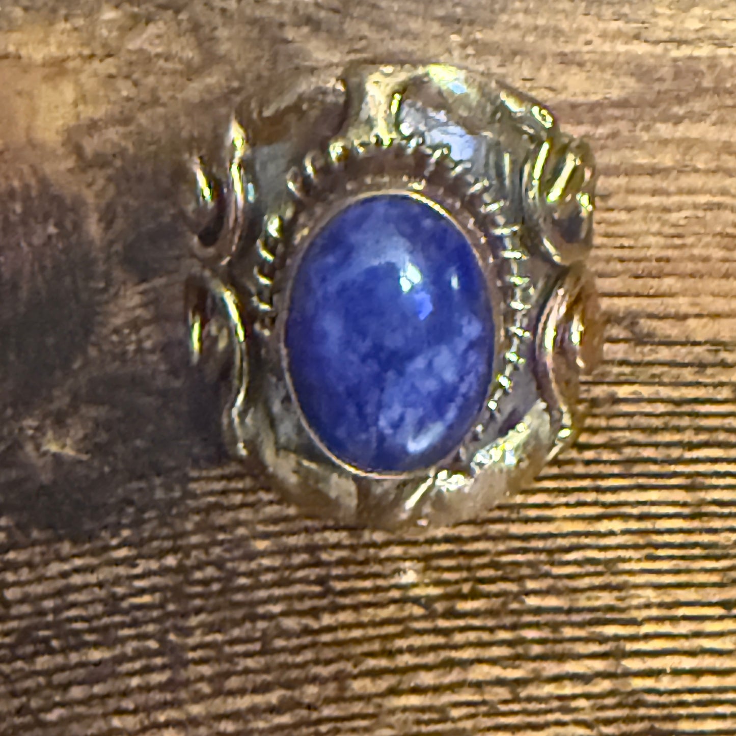 Handcrafted Blue Lapis Natural Gemstone Adjustable Ring Mixed Metals