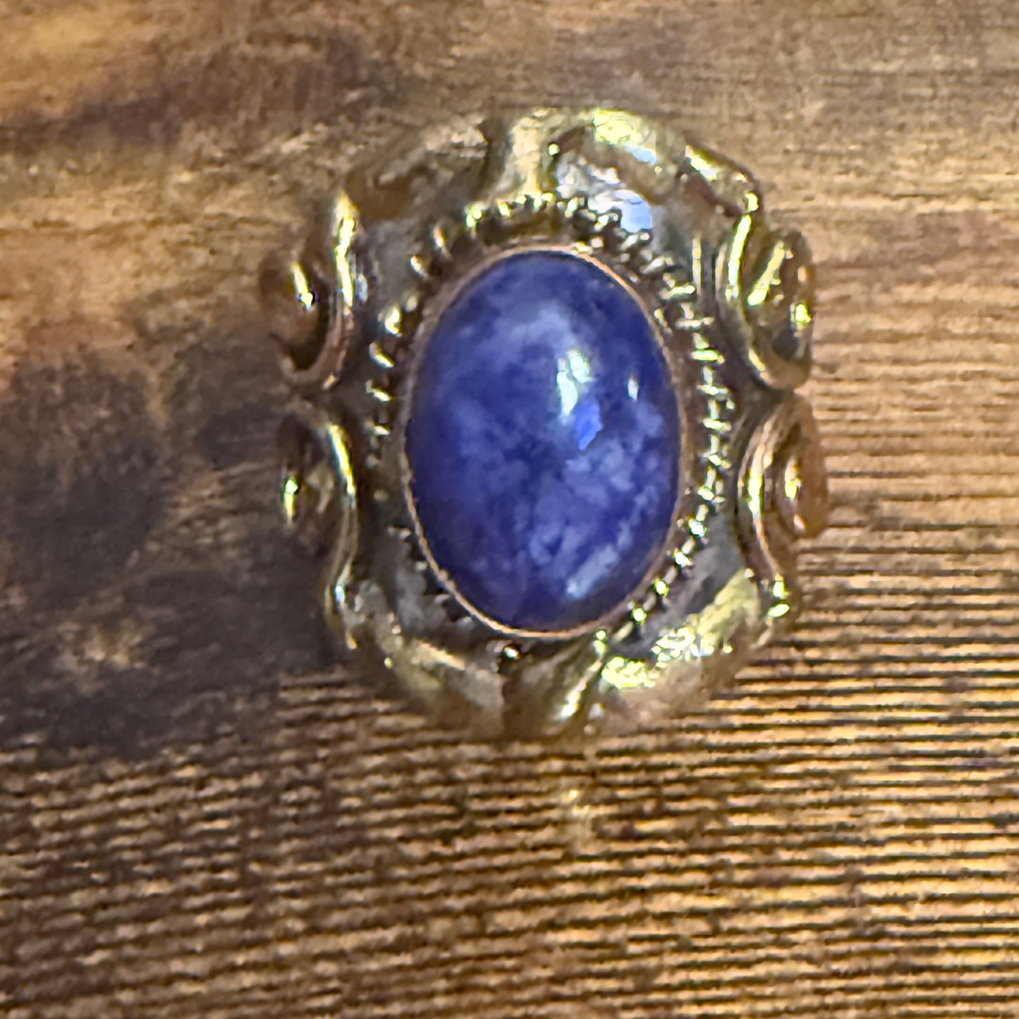 Handcrafted Blue Lapis Natural Gemstone Adjustable Ring Mixed Metals