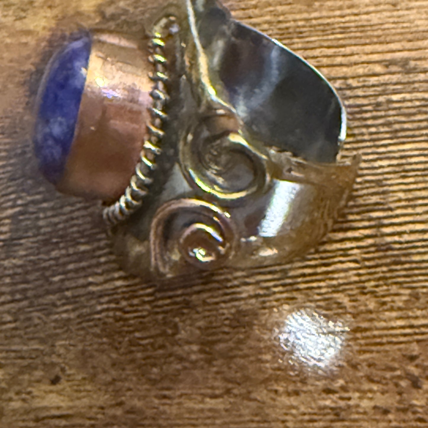 Handcrafted Blue Lapis Natural Gemstone Adjustable Ring Mixed Metals