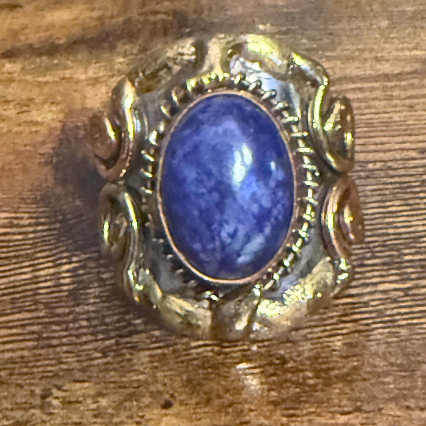 Handcrafted Blue Lapis Natural Gemstone Adjustable Ring Mixed Metals