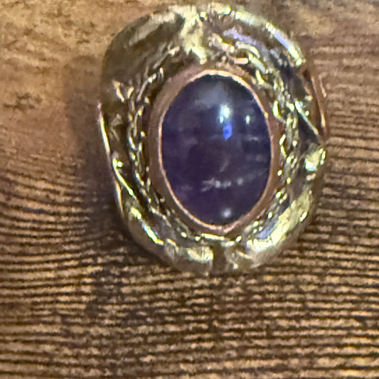 Handcrafted Purple Amethyst Natural Gemstone Adjustable Ring With Mixed Metals