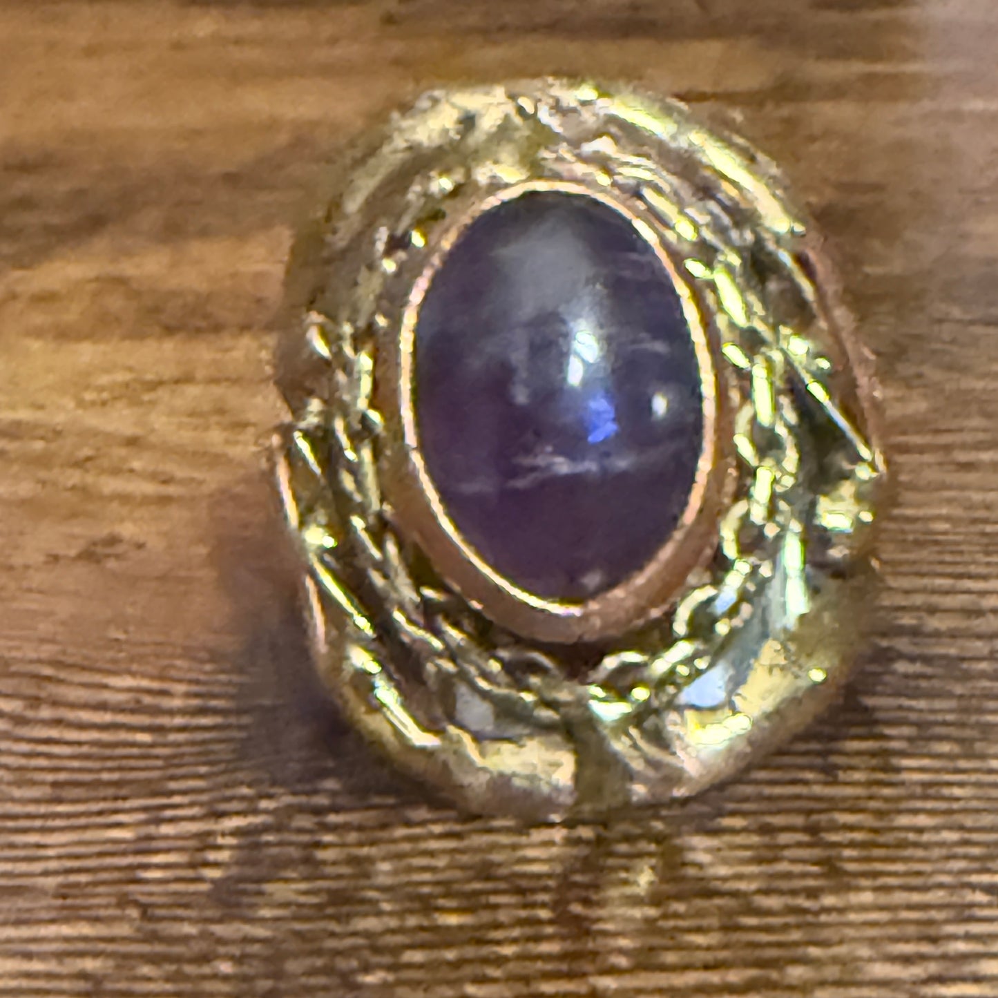 Handcrafted Purple Amethyst Natural Gemstone Adjustable Ring With Mixed Metals