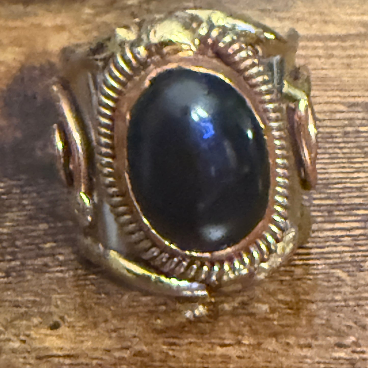 Handcrafted Black Onyx Natural Gemstone Adjustable Ring In Mixed Metals