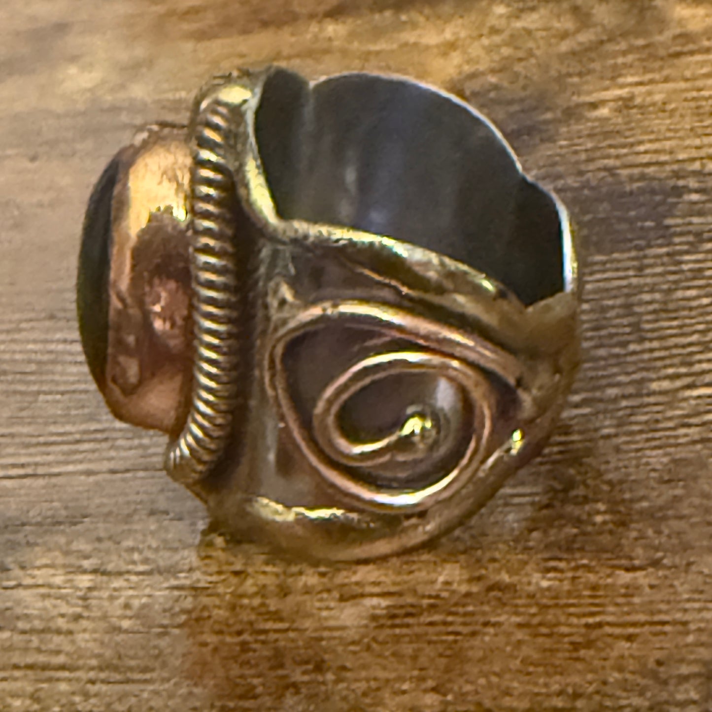 Handcrafted Black Onyx Natural Gemstone Adjustable Ring In Mixed Metals