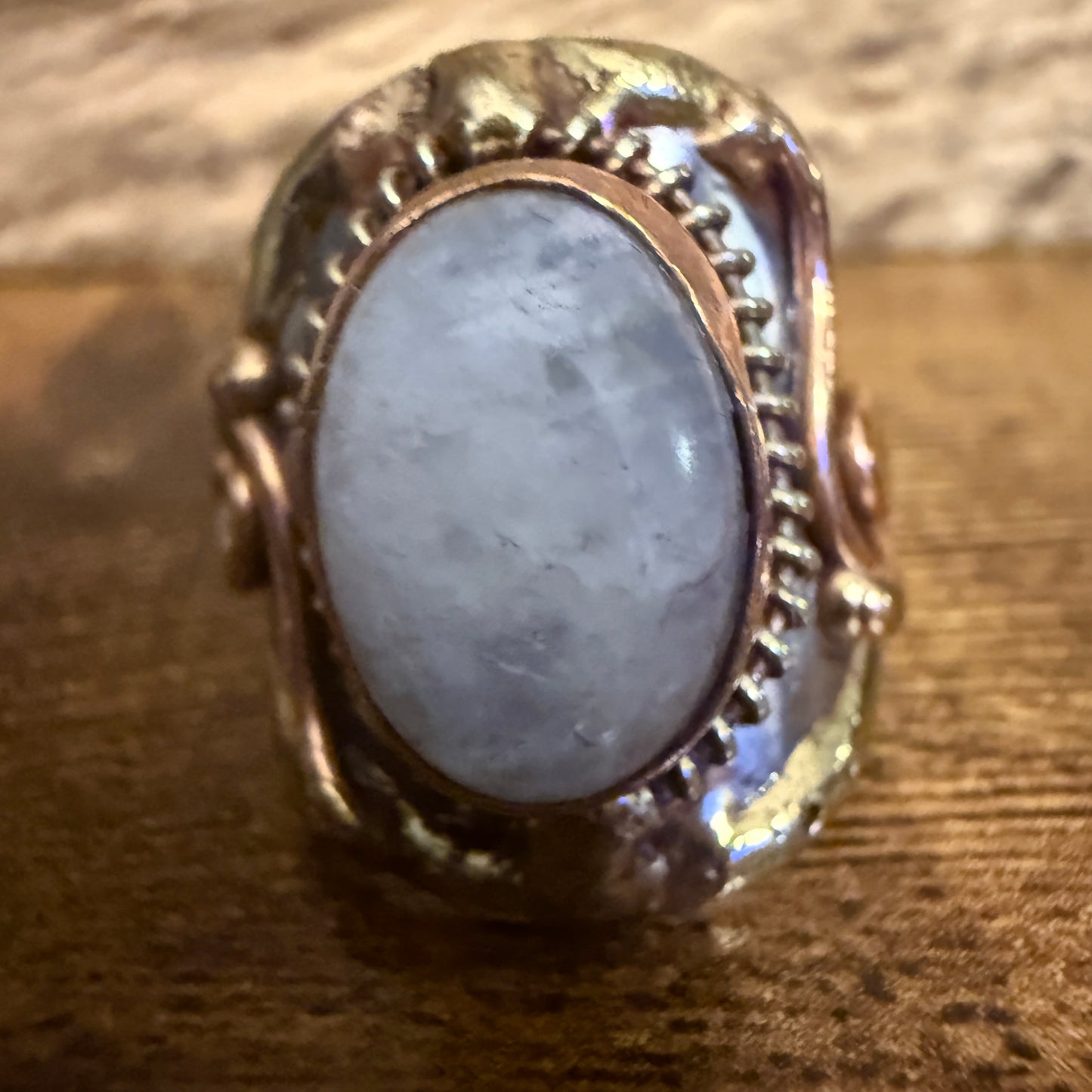 Handcrafted Moonstone Ring Adjustable Natural Gemstone Mixed Metals
