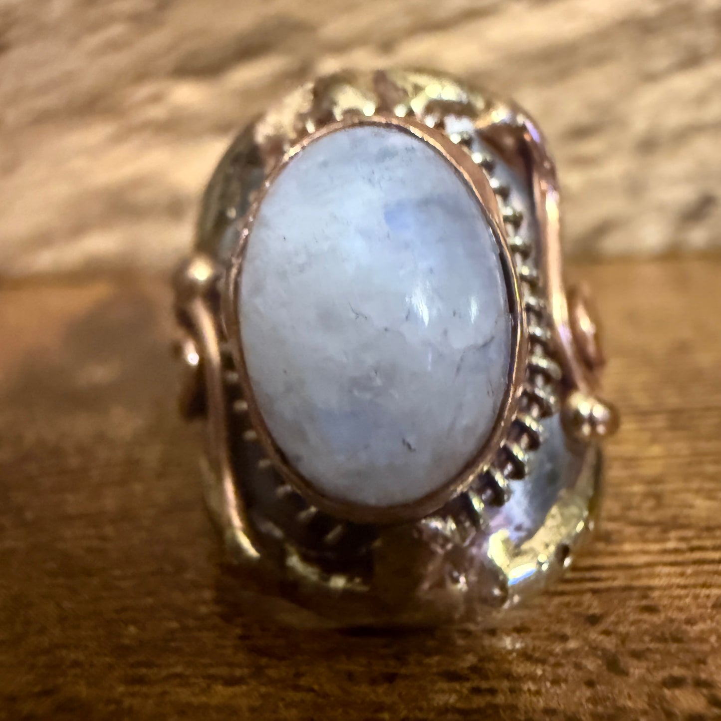 Handcrafted Moonstone Ring Adjustable Natural Gemstone Mixed Metals