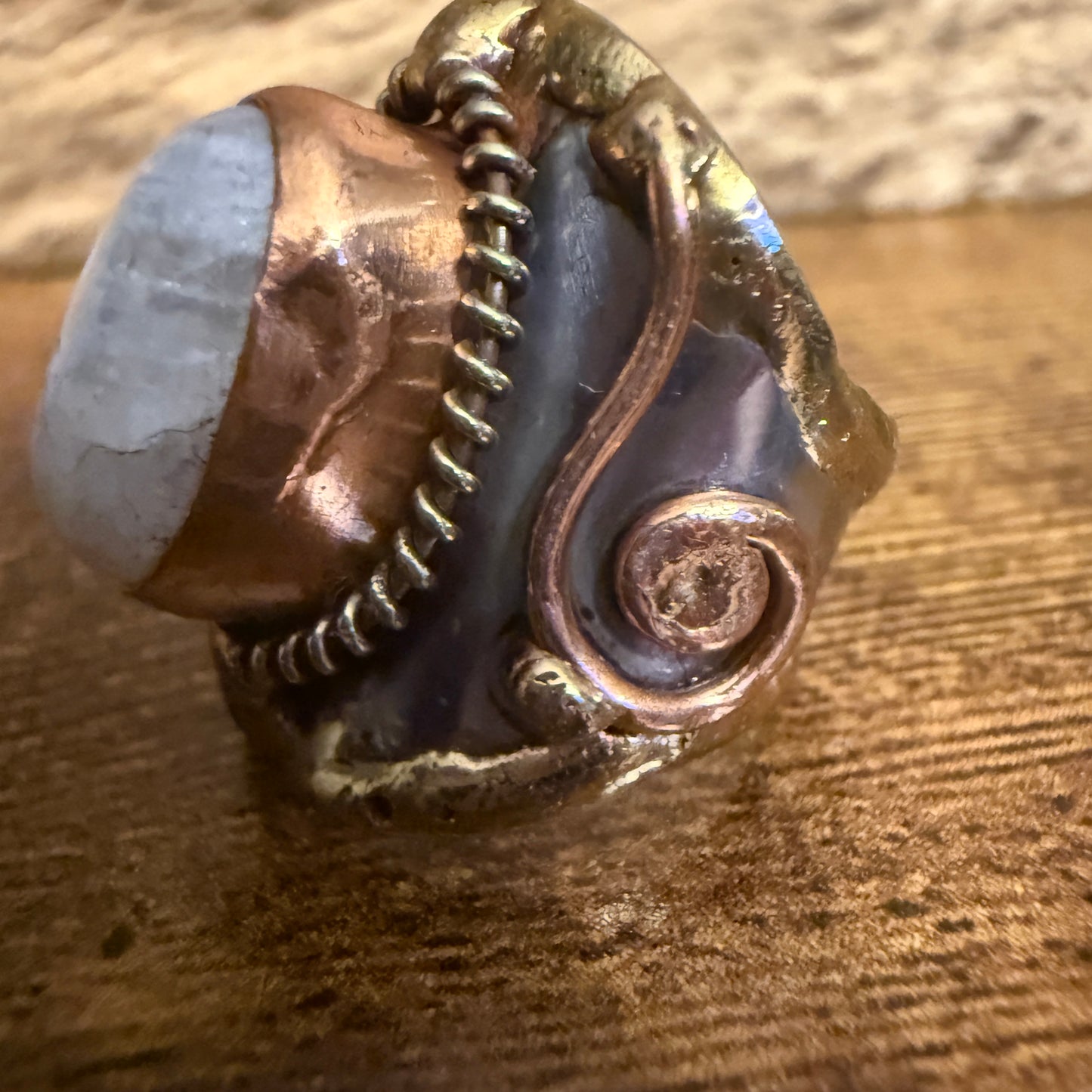 Handcrafted Moonstone Ring Adjustable Natural Gemstone Mixed Metals