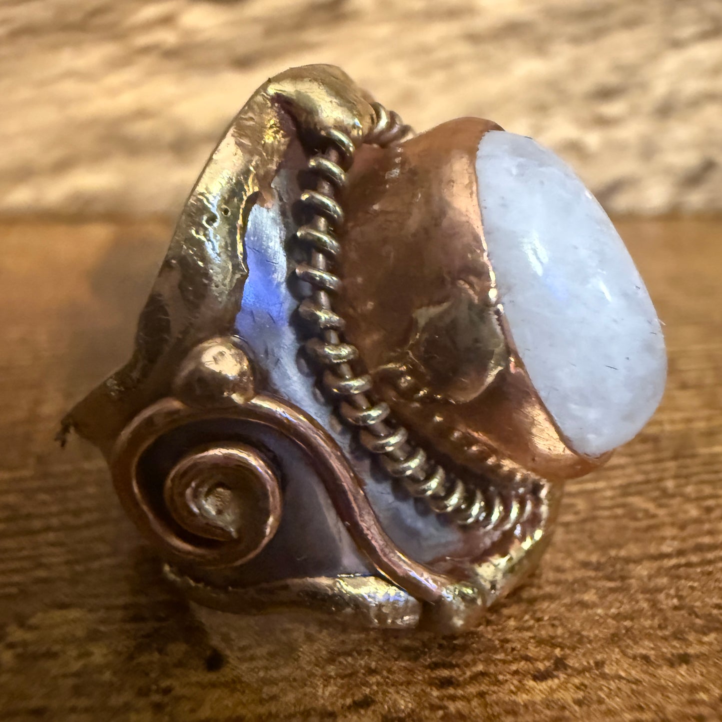 Handcrafted Moonstone Ring Adjustable Natural Gemstone Mixed Metals