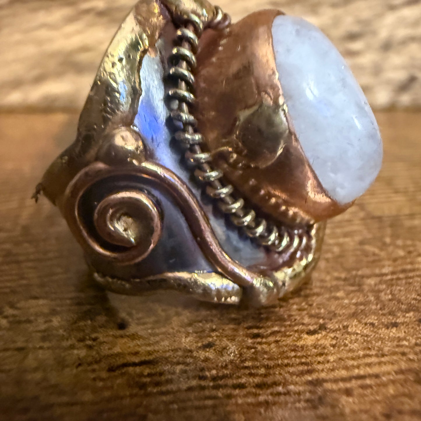 Handcrafted Moonstone Ring Adjustable Natural Gemstone Mixed Metals