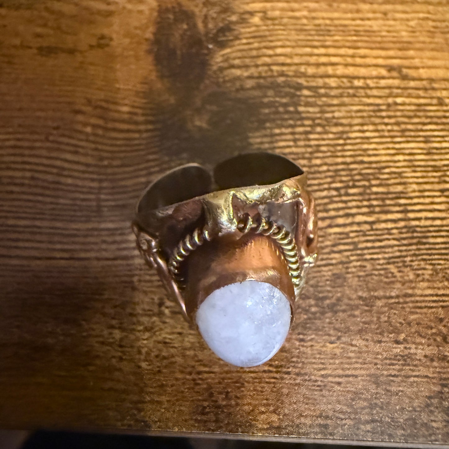 Handcrafted Moonstone Ring Adjustable Natural Gemstone Mixed Metals