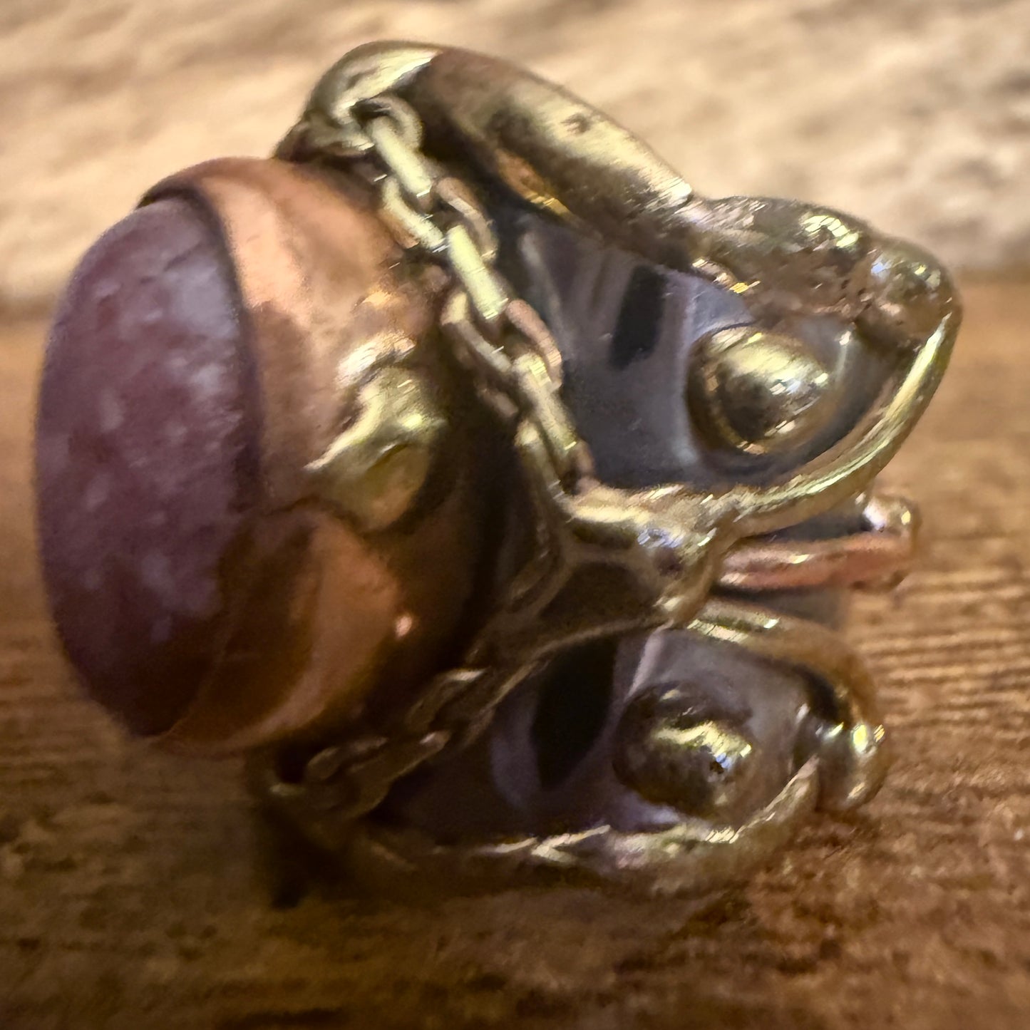 Handcrafted Pink Rose Quartz Ring With Adjustable Mixed Metals