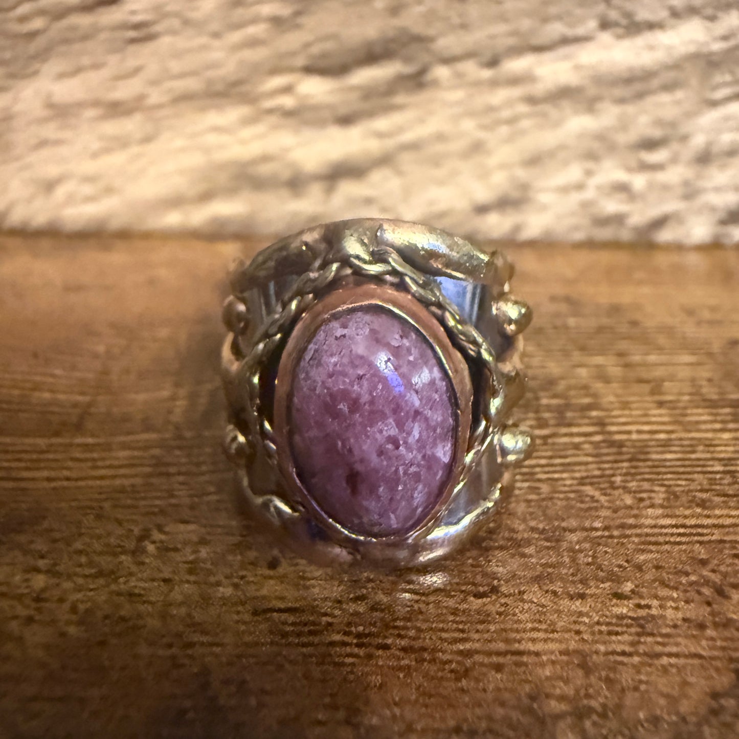Handcrafted Pink Rose Quartz Ring With Adjustable Mixed Metals