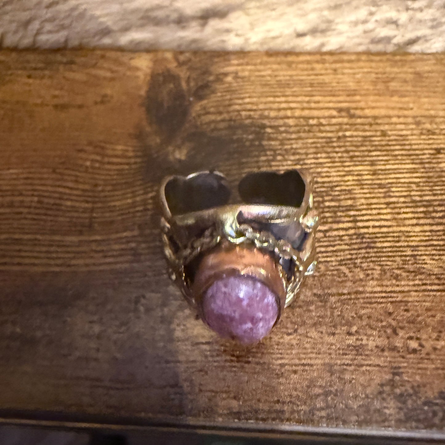 Handcrafted Pink Rose Quartz Ring With Adjustable Mixed Metals