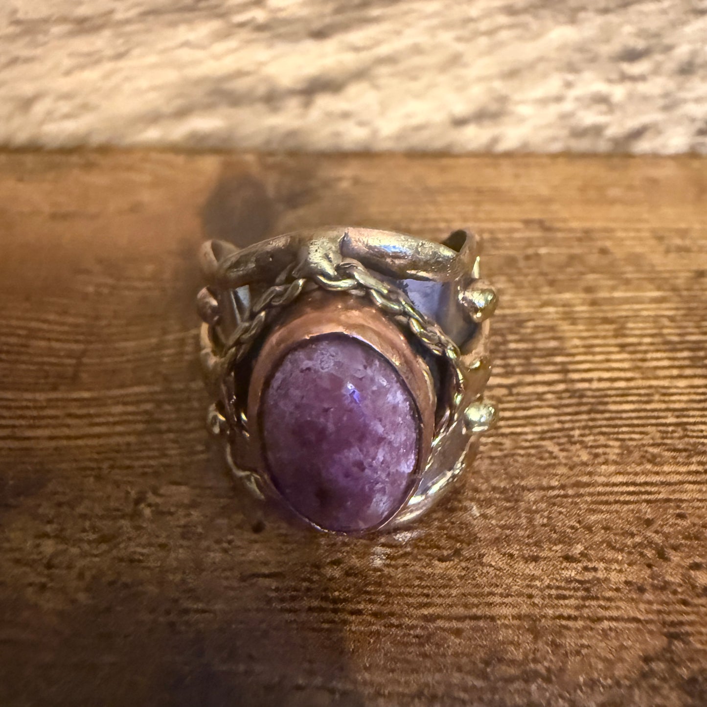 Handcrafted Pink Rose Quartz Ring With Adjustable Mixed Metals