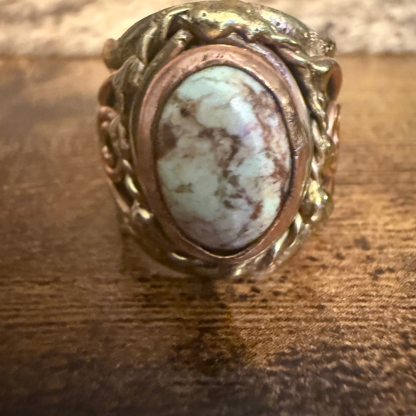 Handcrafted Lemon Chrysoprase Gemstone Adjustable Ring in Mixed Metals