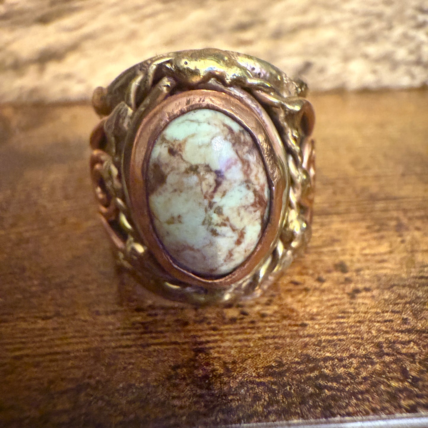 Handcrafted Lemon Chrysoprase Gemstone Adjustable Ring in Mixed Metals