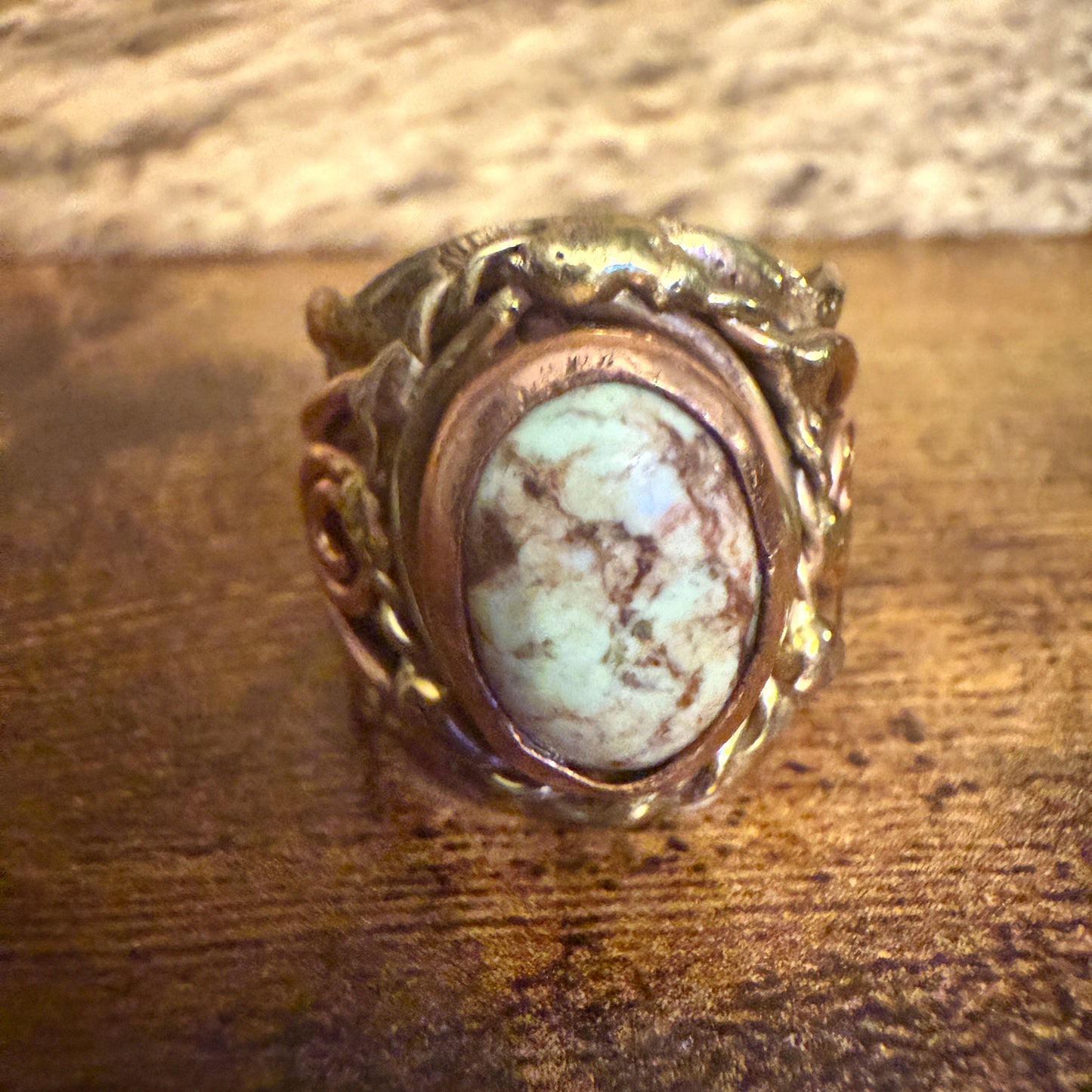 Handcrafted Lemon Chrysoprase Gemstone Adjustable Ring in Mixed Metals