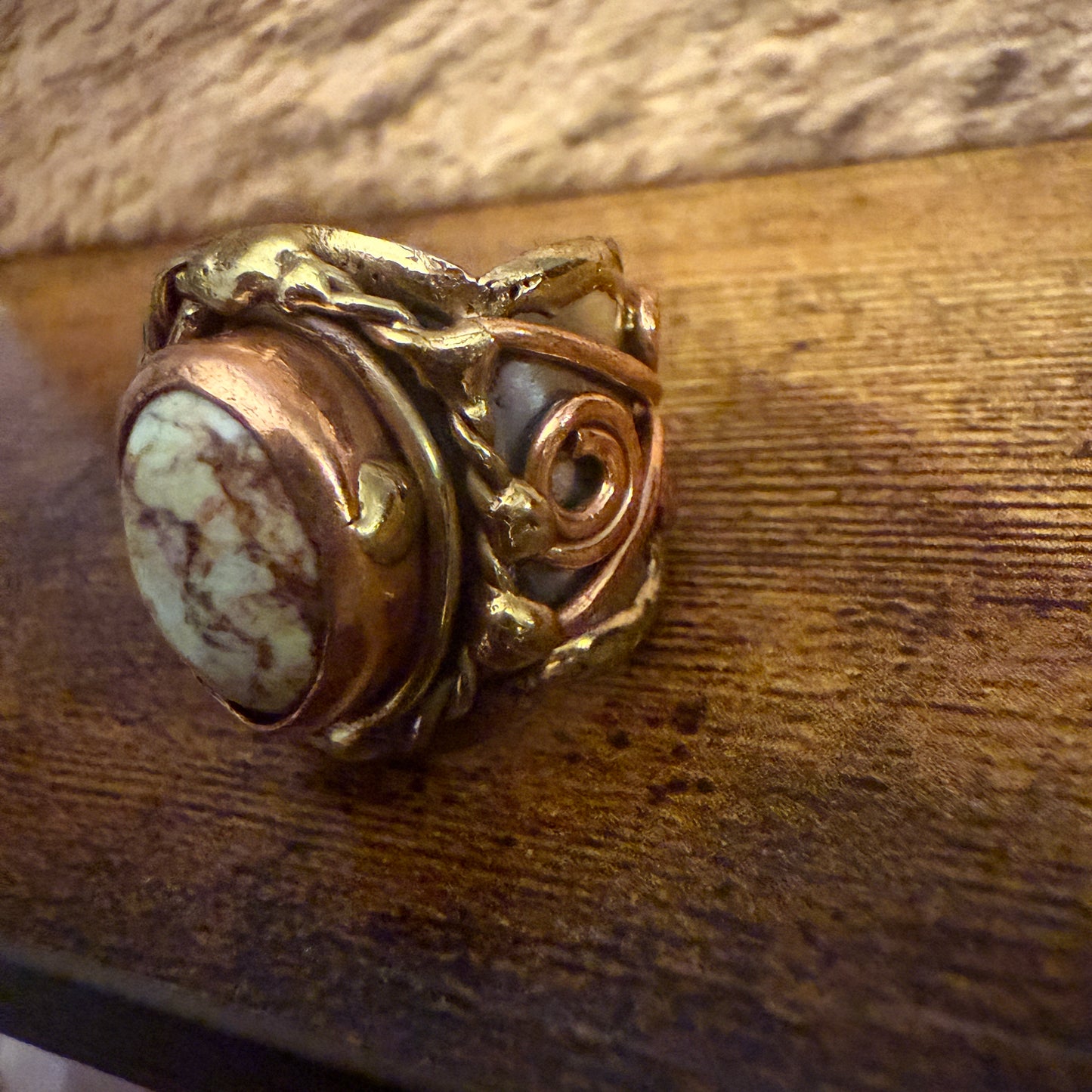 Handcrafted Lemon Chrysoprase Gemstone Adjustable Ring in Mixed Metals