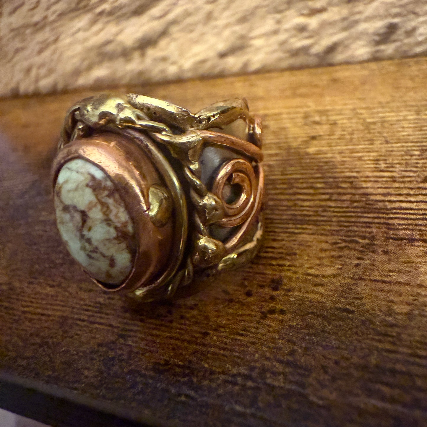 Handcrafted Lemon Chrysoprase Gemstone Adjustable Ring in Mixed Metals