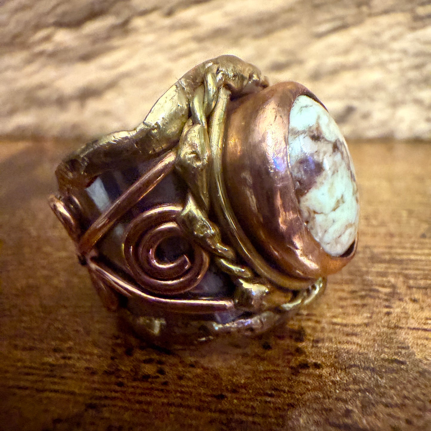 Handcrafted Lemon Chrysoprase Gemstone Adjustable Ring in Mixed Metals