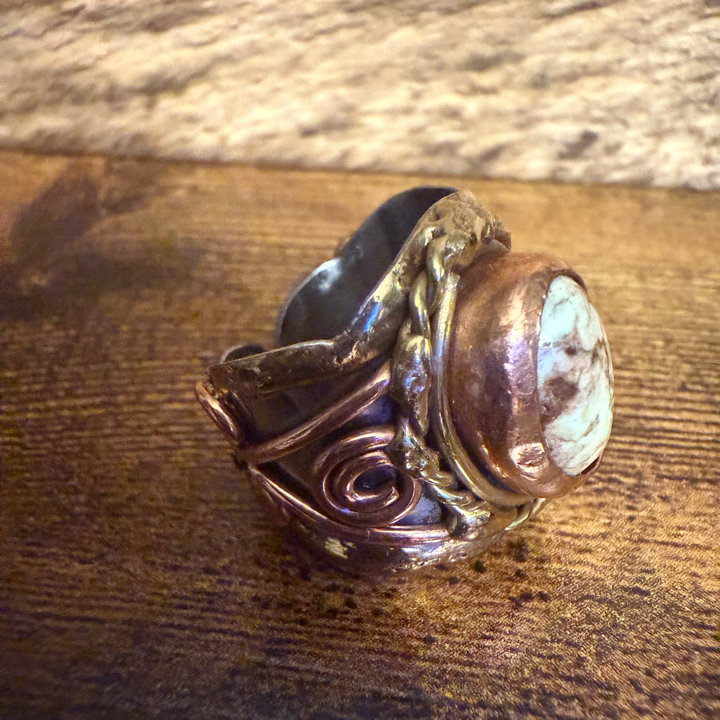 Handcrafted Lemon Chrysoprase Gemstone Adjustable Ring in Mixed Metals