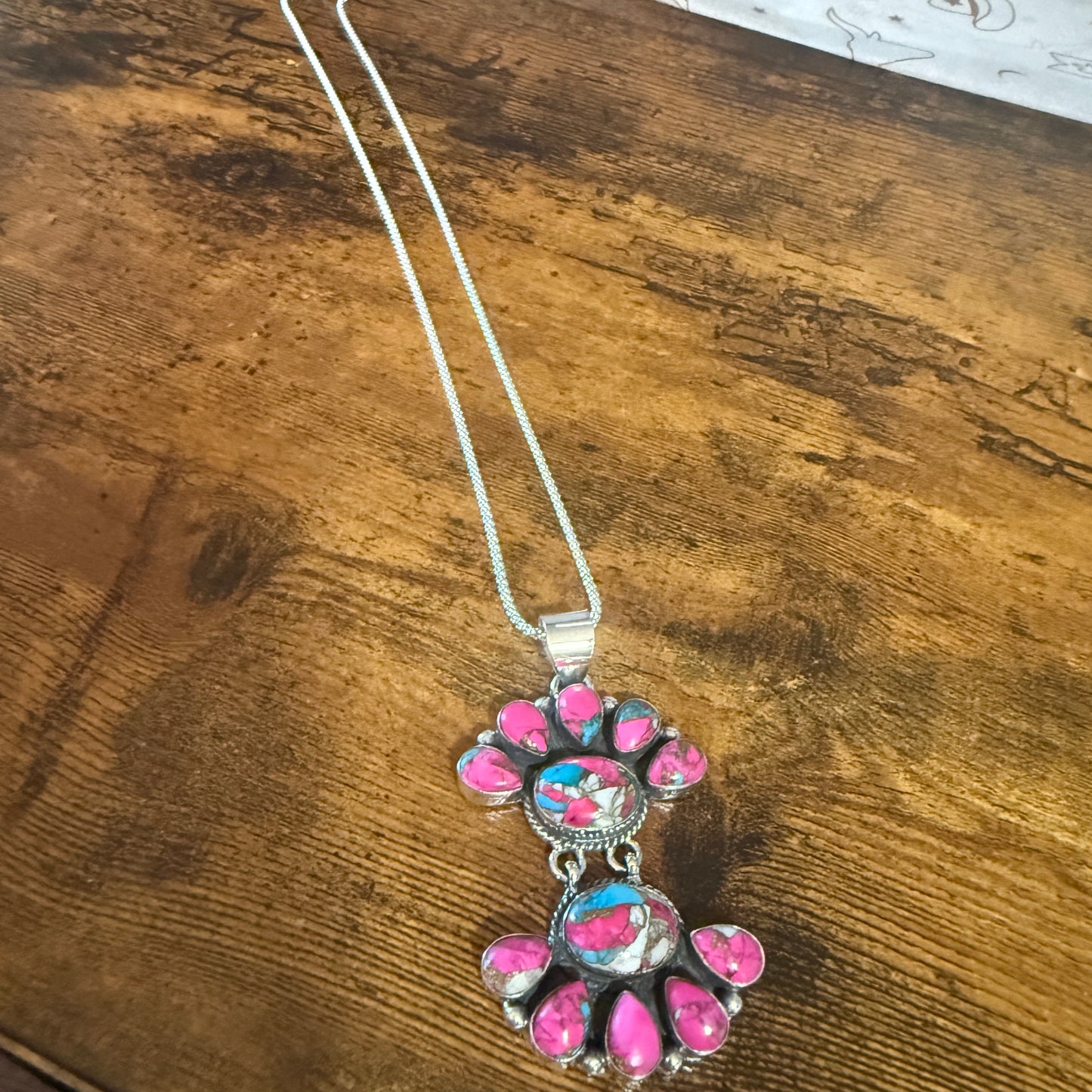 Cotton Candy Turquoise Dalhia Pendant Necklace Handmade 925 Sterling Silver