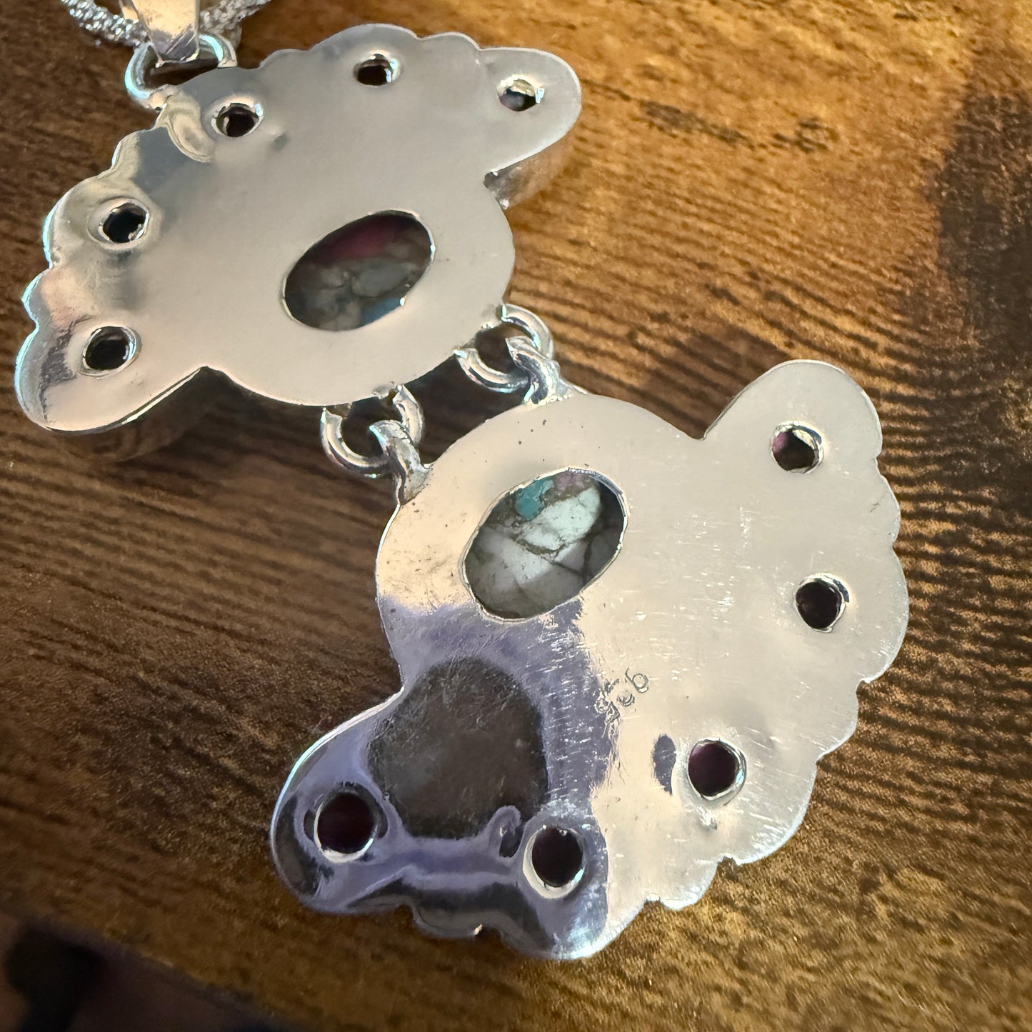 Cotton Candy Turquoise Dalhia Pendant Necklace Handmade 925 Sterling Silver