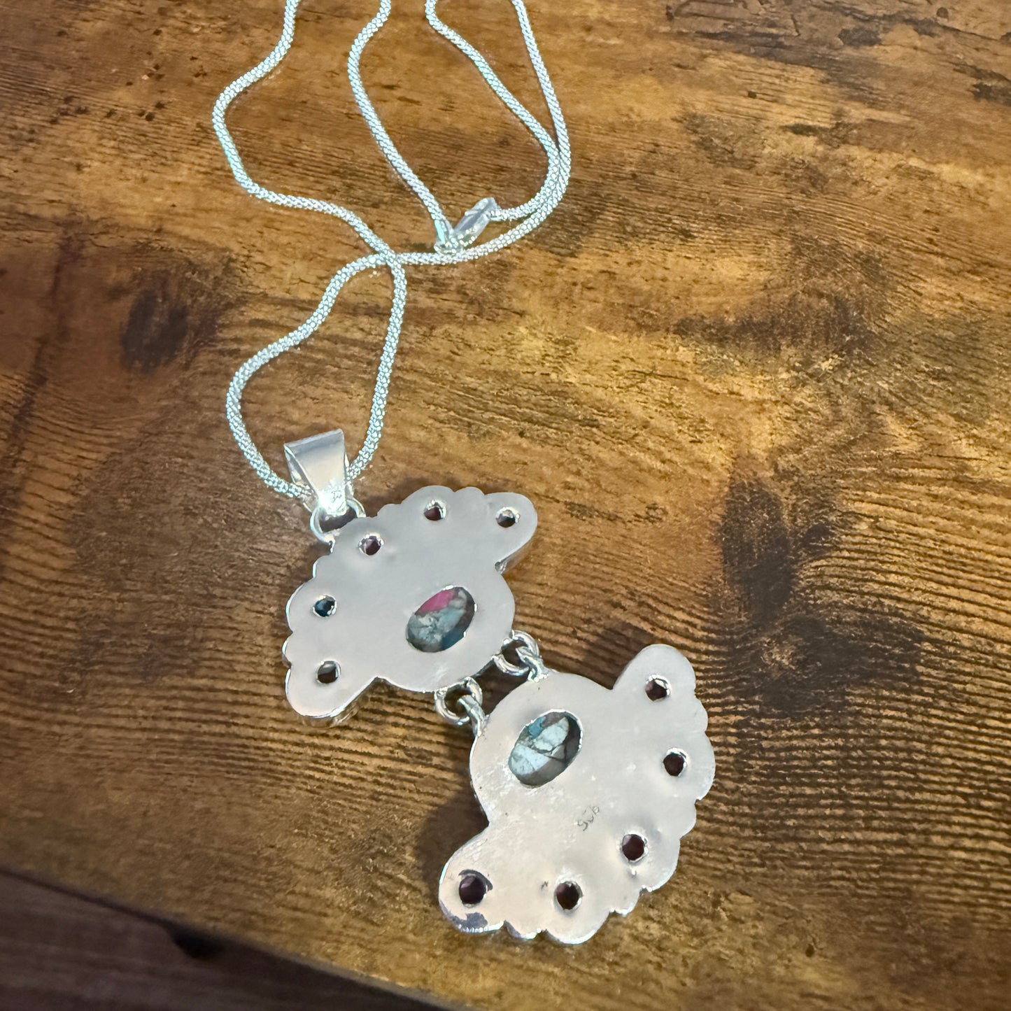 Cotton Candy Turquoise Dalhia Pendant Necklace Handmade 925 Sterling Silver