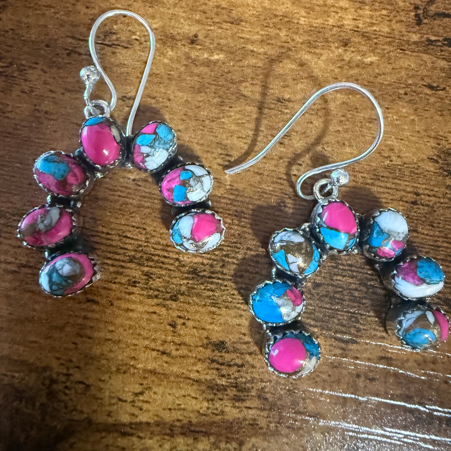 Cotton Candy Turquoise Dahlia Squash Earrings Handmade 925 Sterling Silver