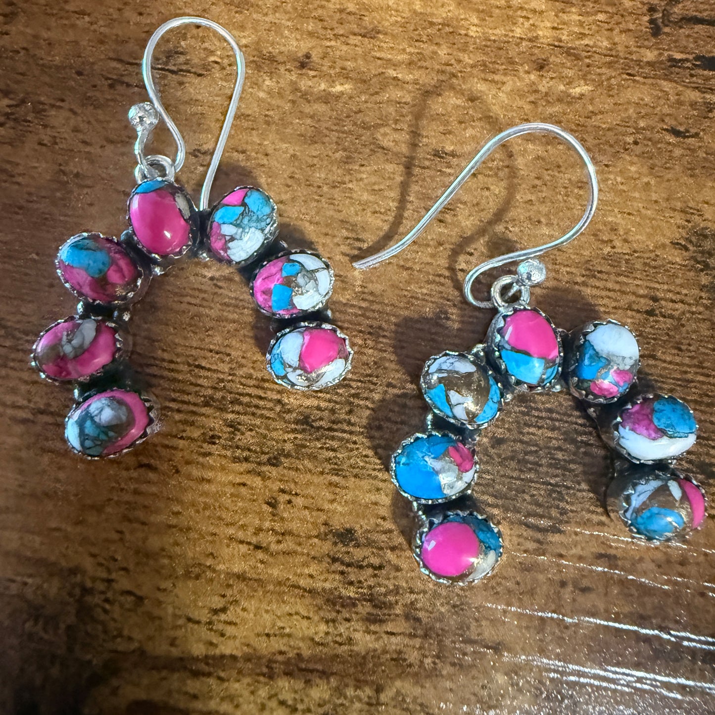 Cotton Candy Turquoise Dahlia Squash Earrings Handmade 925 Sterling Silver