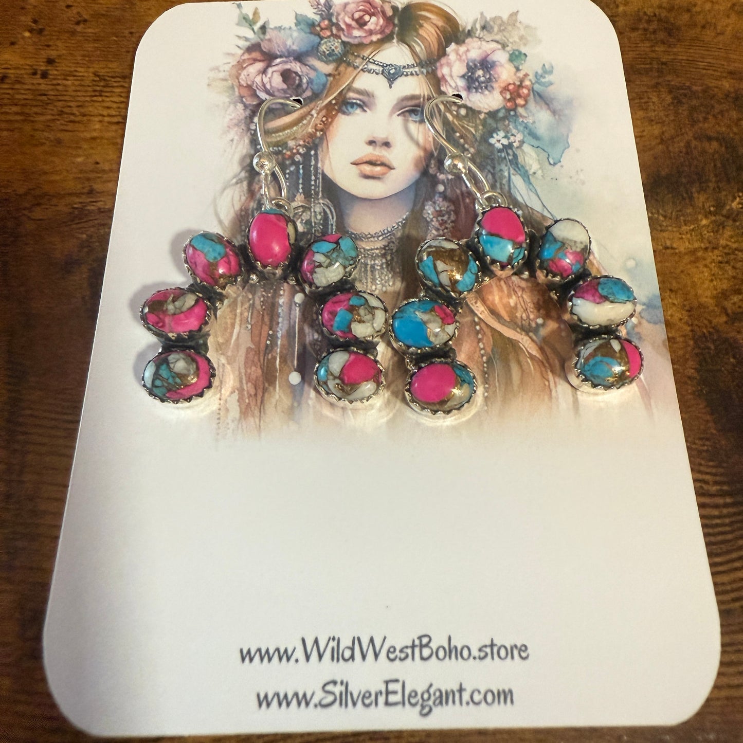 Cotton Candy Turquoise Dahlia Squash Earrings Handmade 925 Sterling Silver