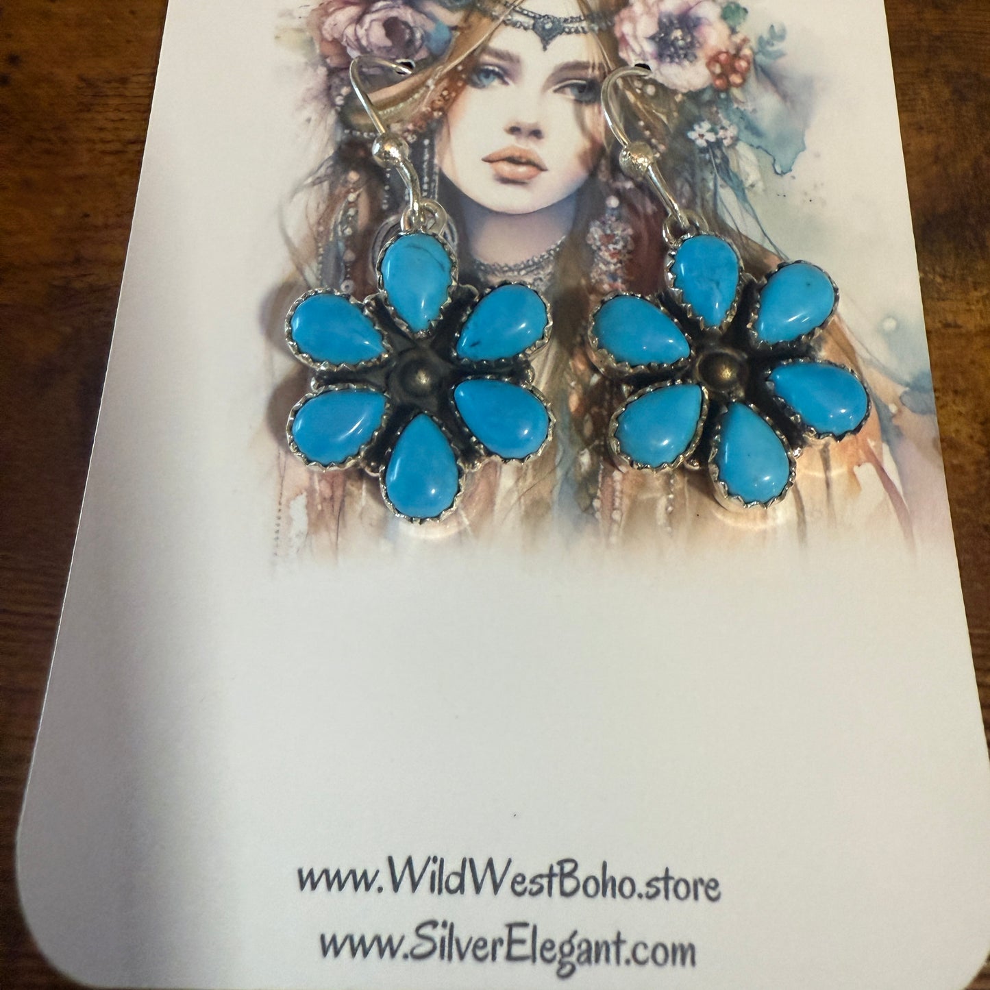 Sleeping Beauty Turquoise Dahlia Cluster Wire Earrings In 925 Sterling Silver