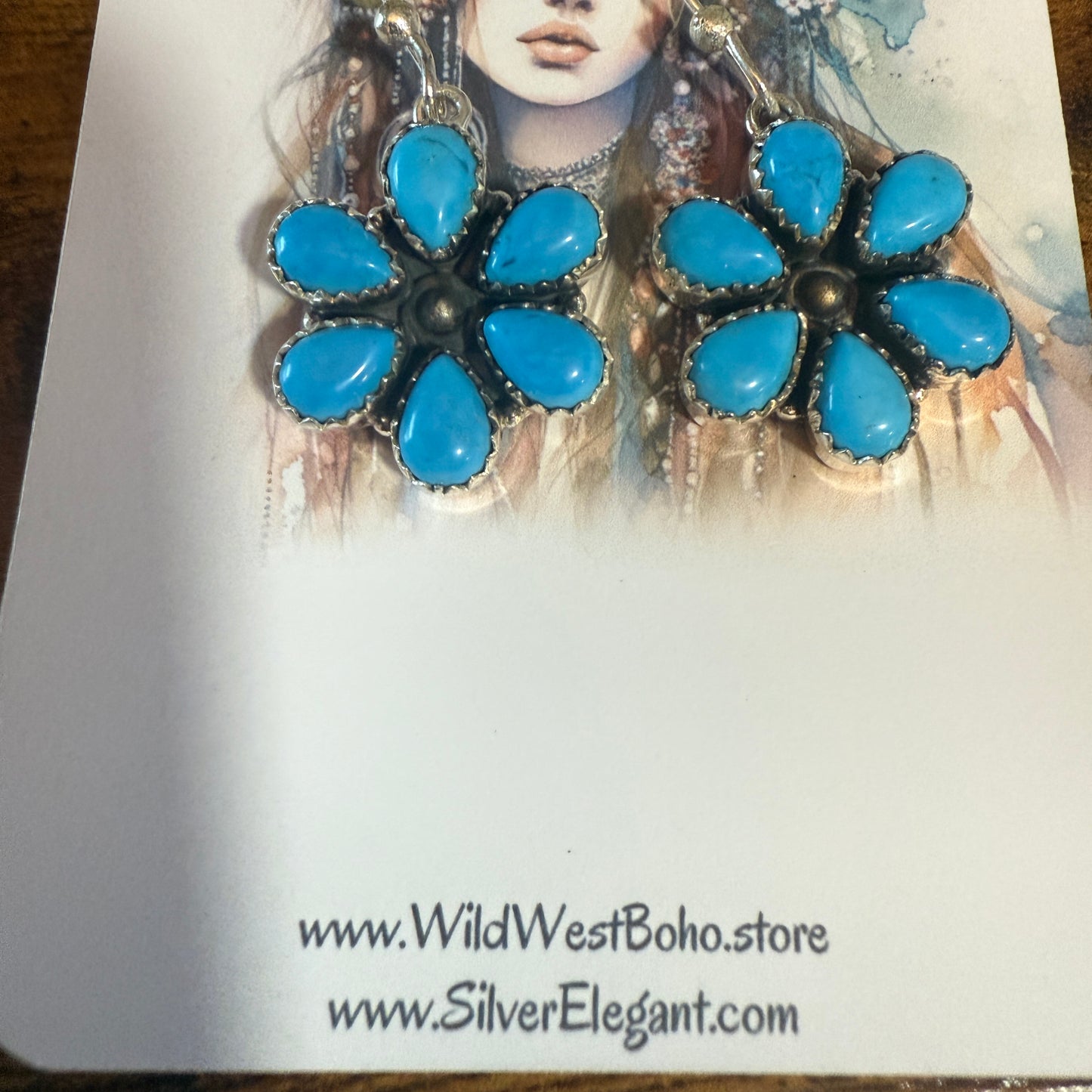 Sleeping Beauty Turquoise Dahlia Cluster Wire Earrings In 925 Sterling Silver