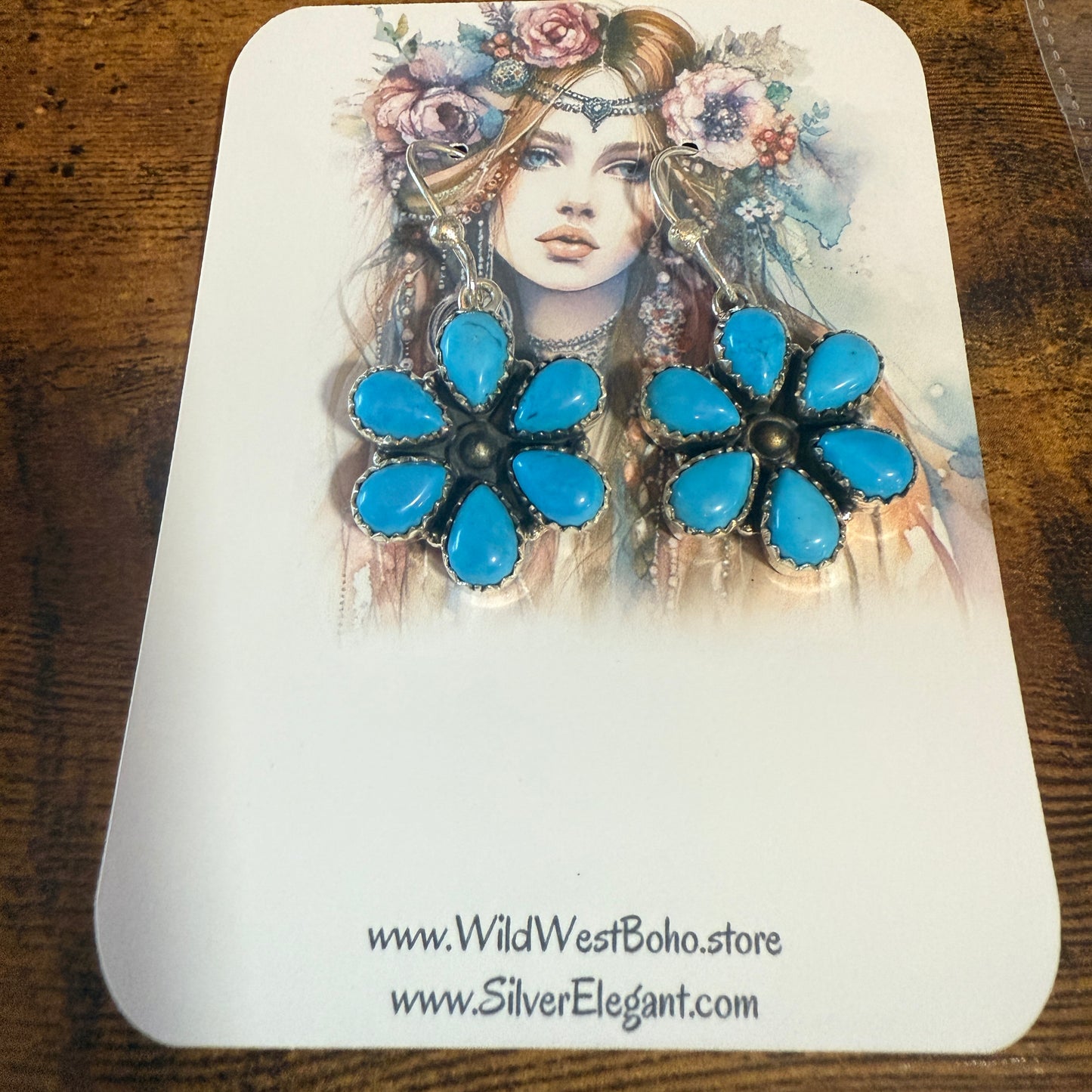 Sleeping Beauty Turquoise Dahlia Cluster Wire Earrings In 925 Sterling Silver