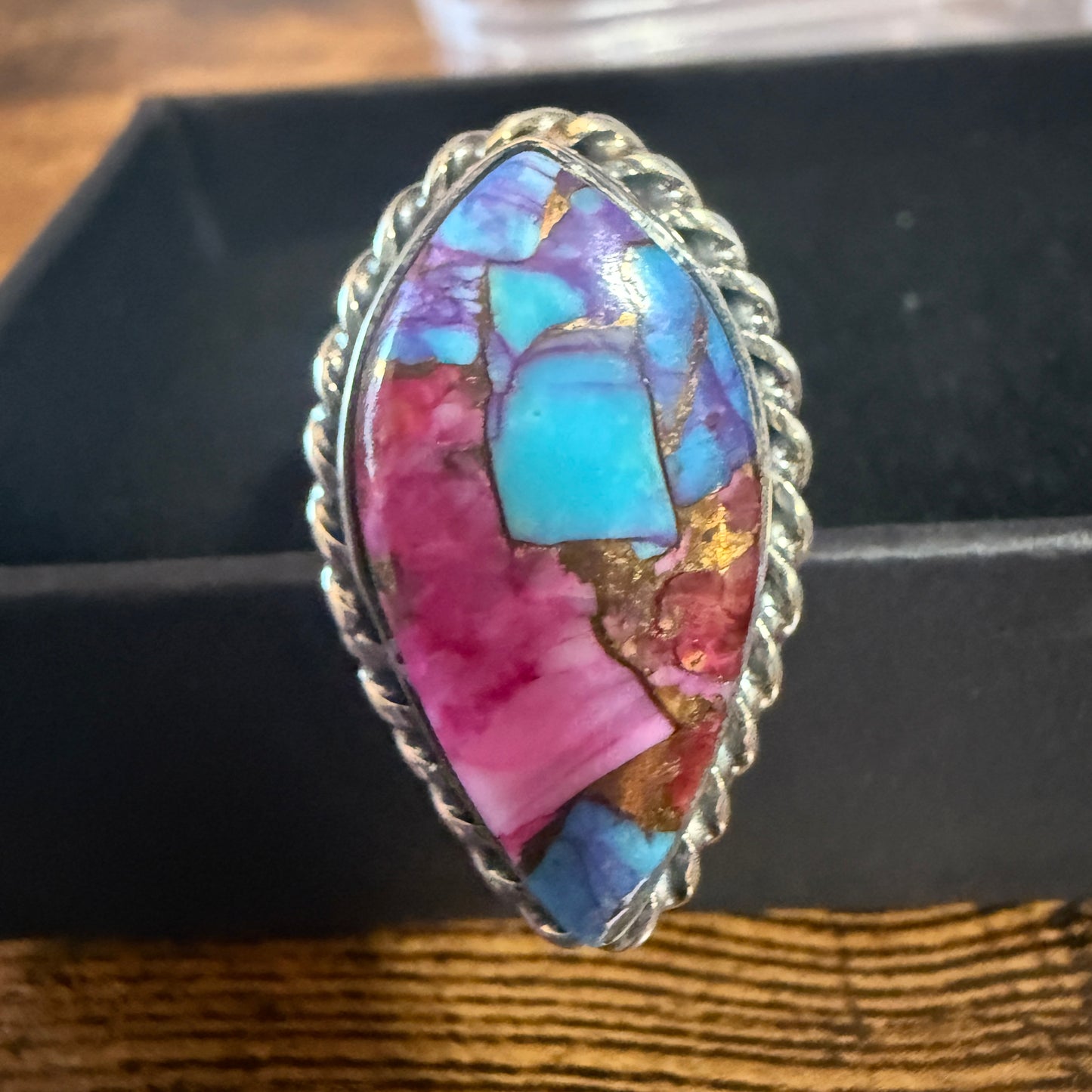 Pink Oyster Turquoise Gemstone Ring 925 Sterling Silver Handmade Size 10