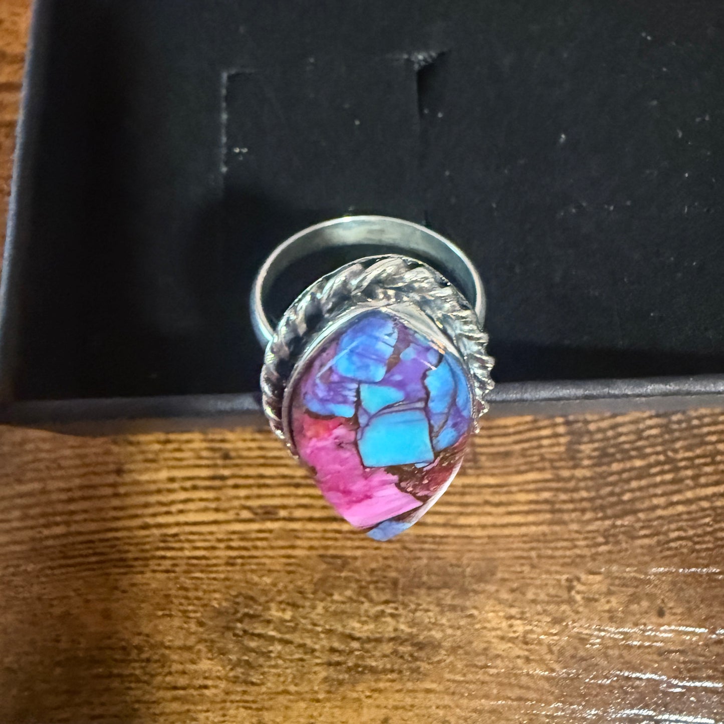 Pink Oyster Turquoise Gemstone Ring 925 Sterling Silver Handmade Size 10