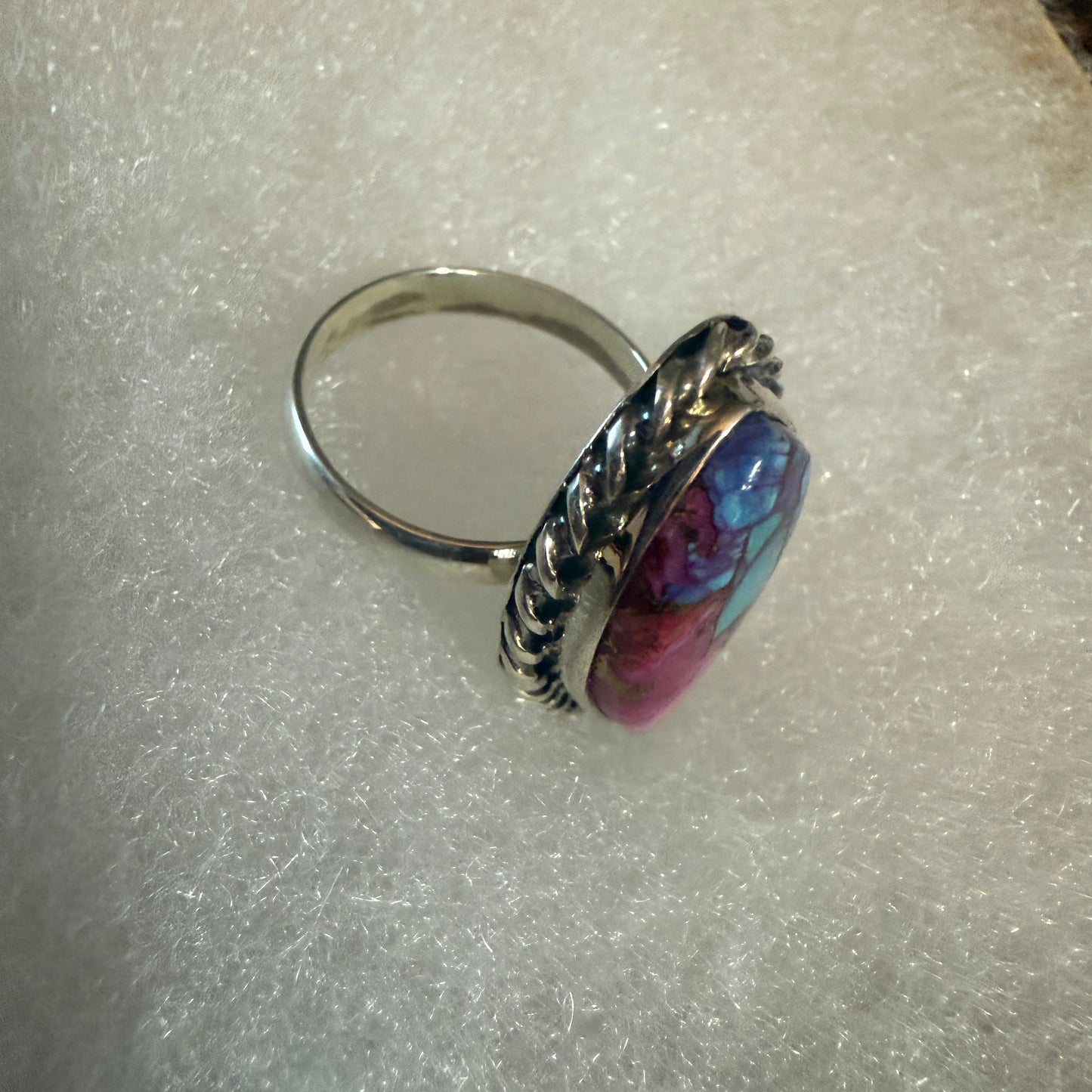 Pink Oyster Turquoise Gemstone Ring 925 Sterling Silver Handmade Size 10