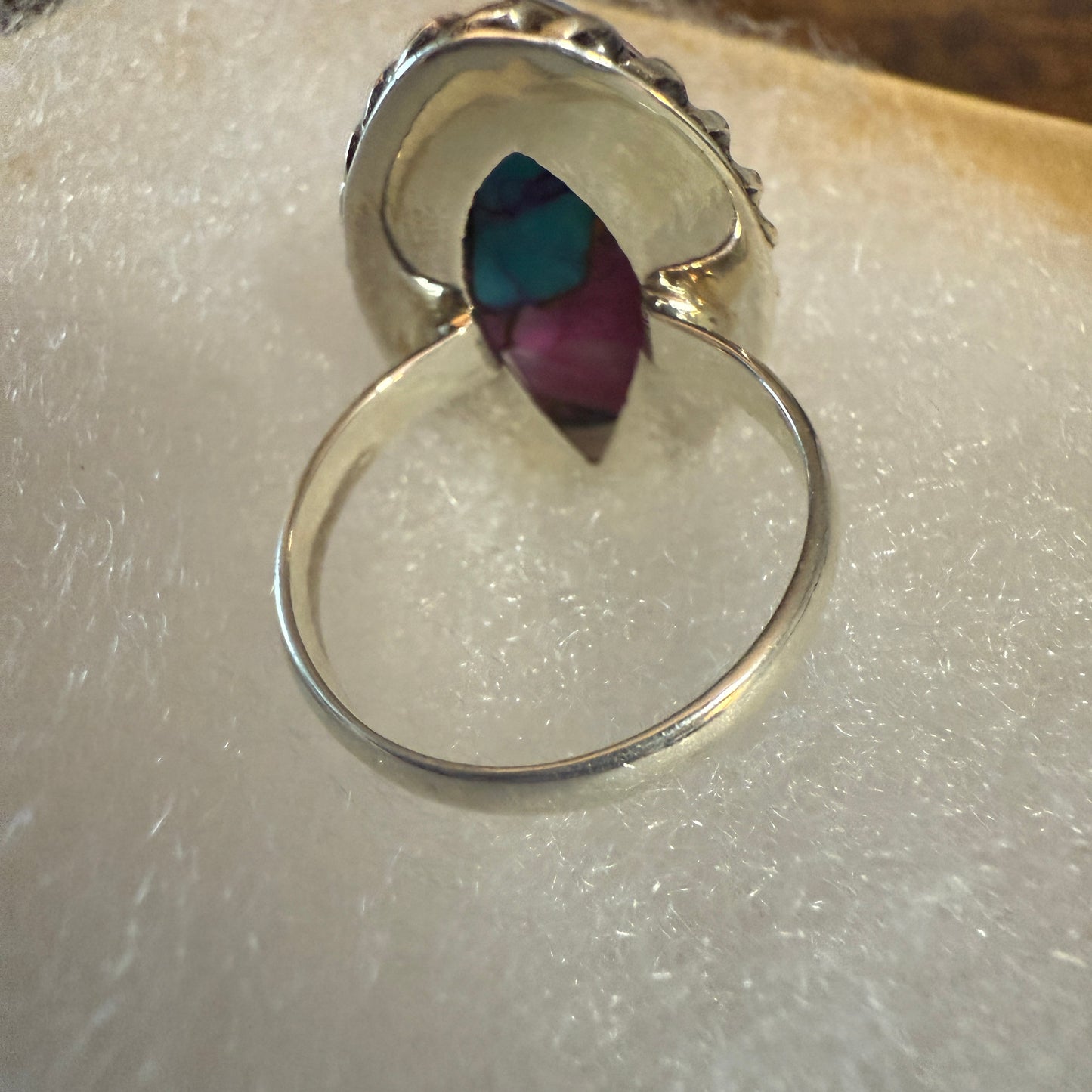 Pink Oyster Turquoise Gemstone Ring 925 Sterling Silver Handmade Size 10