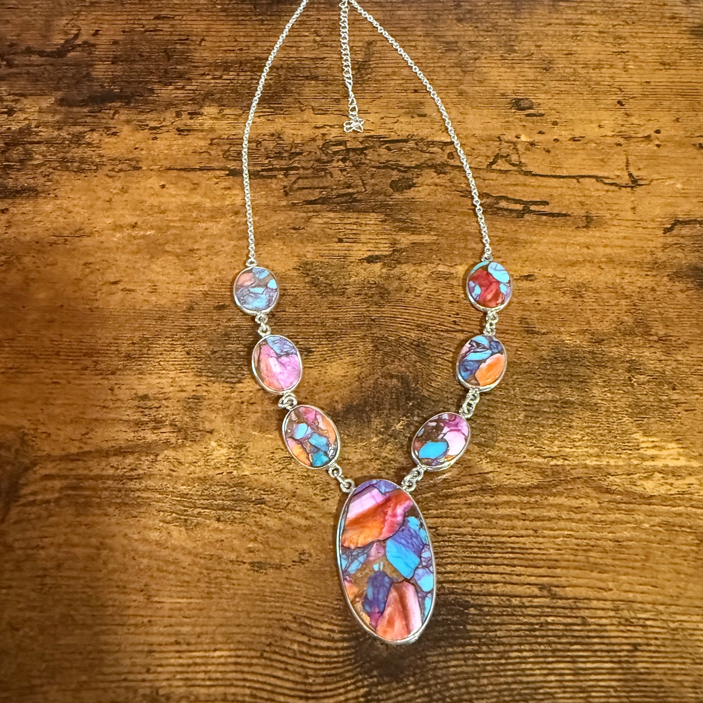 Kingman Orange Dahlia Turquoise Sterling Silver Necklace 16.5 To 20 Inches 925