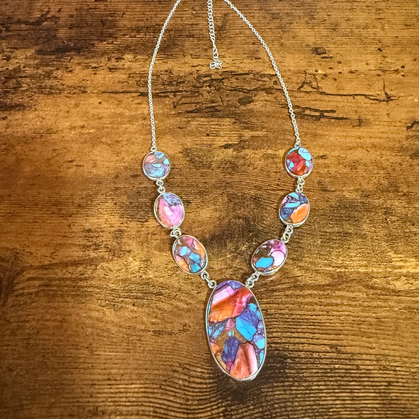 Kingman Orange Dahlia Turquoise Sterling Silver Necklace 16.5 To 20 Inches 925