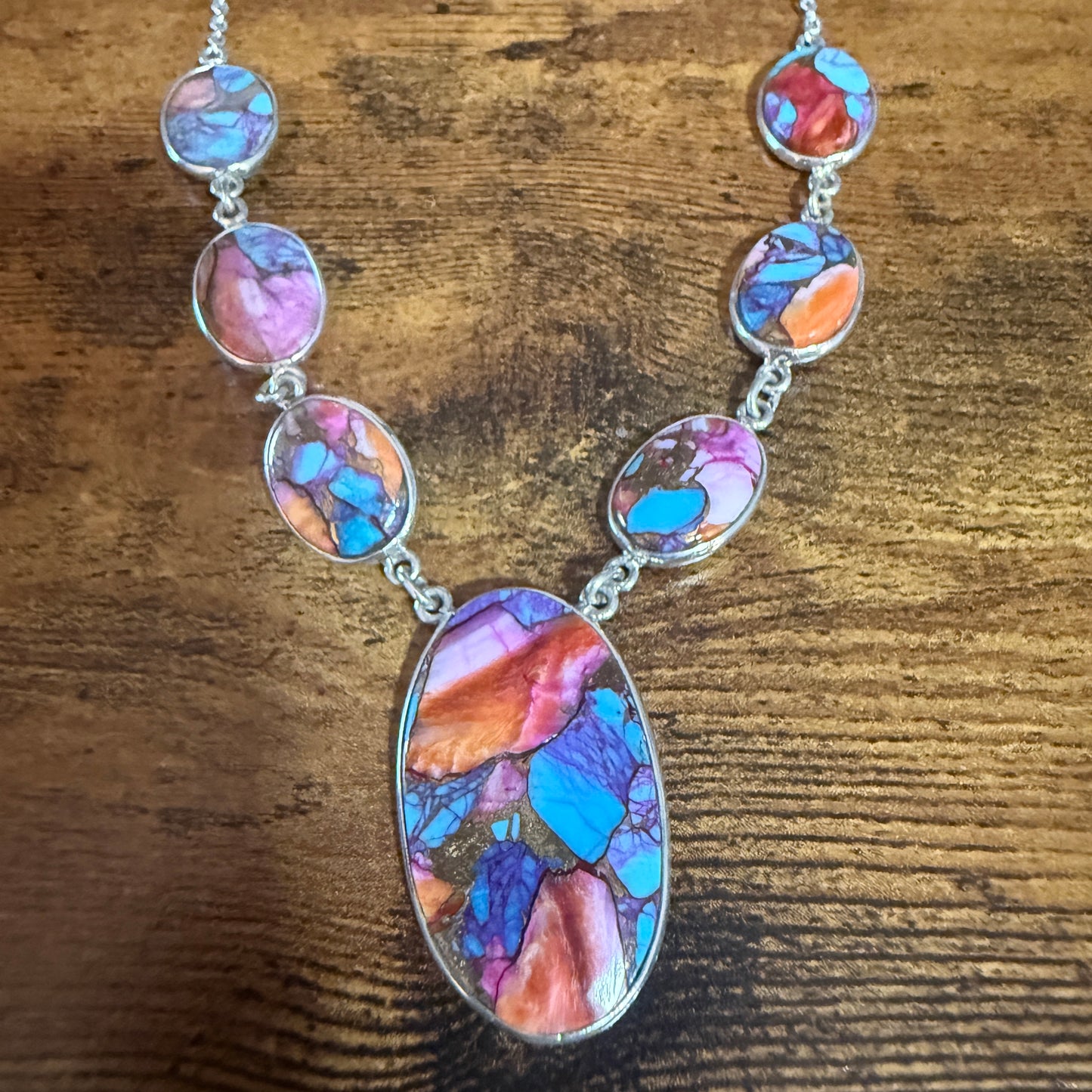 Kingman Orange Dahlia Turquoise Sterling Silver Necklace 16.5 To 20 Inches 925