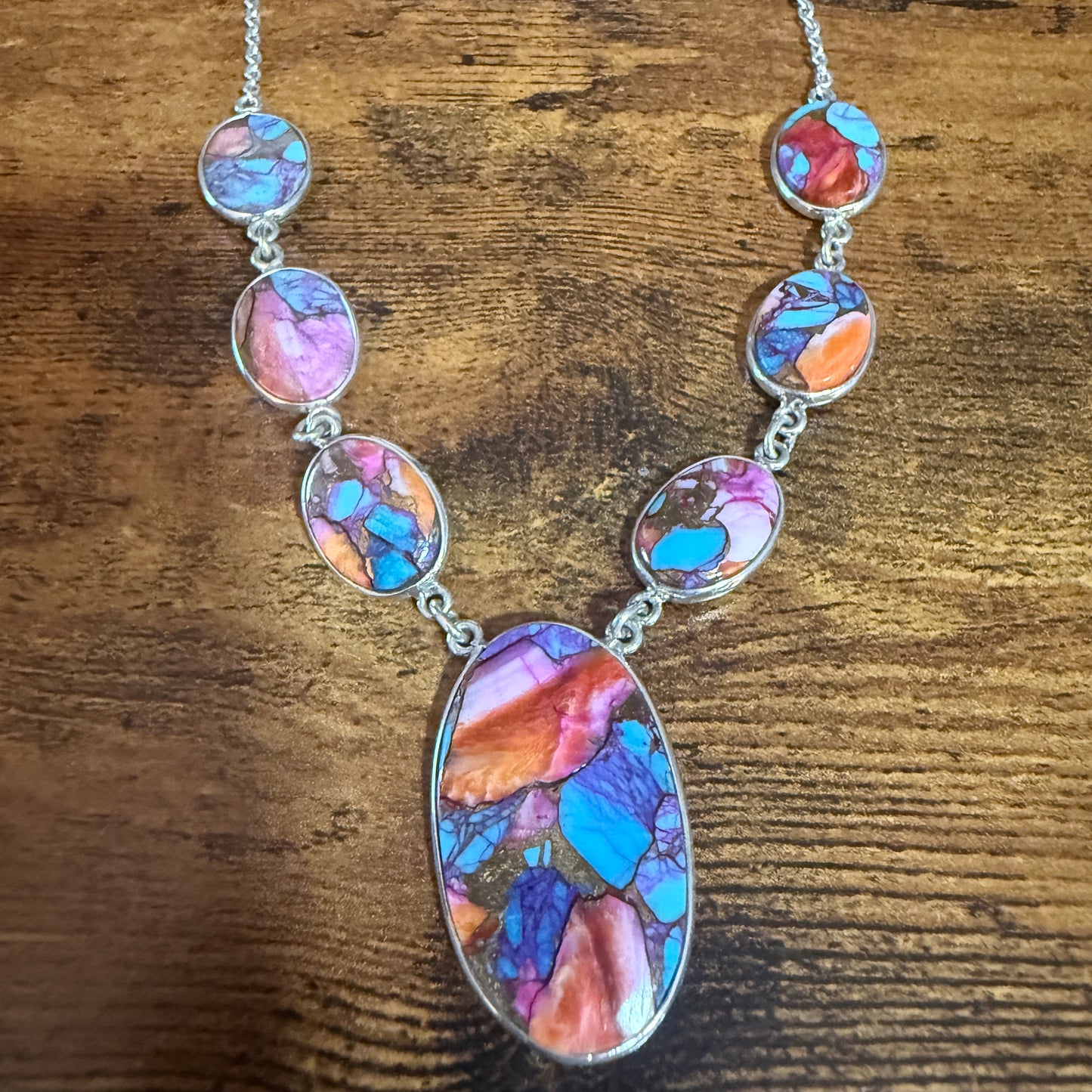 Kingman Orange Dahlia Turquoise Sterling Silver Necklace 16.5 To 20 Inches 925